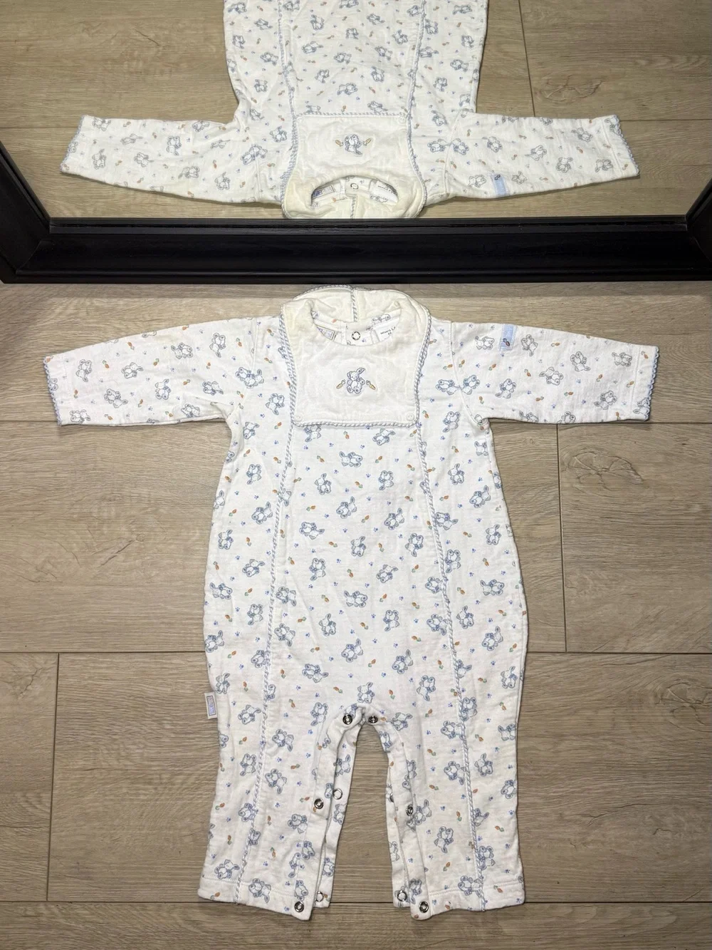 New Vintage 1980s Toddlers Mcbaby Embroidered Bunny All Over Print Romper Onesie